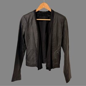 M M Couture by Miss Me Open Front Draped Fabric Collar Leather Jacket M